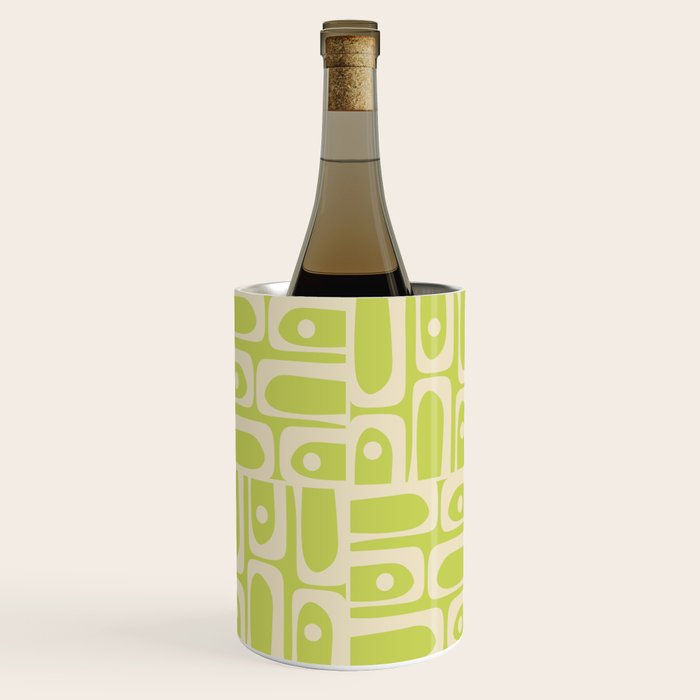 Mid Century Modern Piquet Abstract Multi Pattern in Light Lime Linden Green and Beige Wine Chiller Gallery Image 1