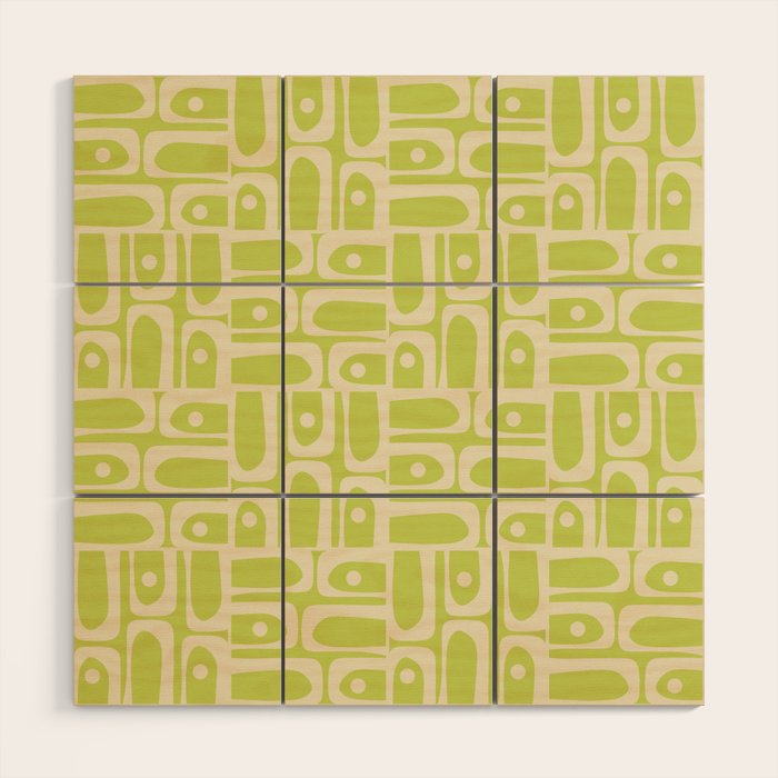 Mid Century Modern Piquet Abstract Multi Pattern in Light Lime Linden Green and Beige Wood Wall Art Gallery Image 1
