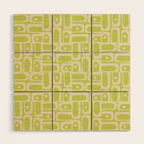 Mid Century Modern Piquet Abstract Multi Pattern in Light Lime Linden Green and Beige Wood Wall Art Gallery Image 1
