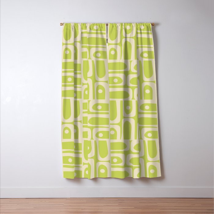 Mid Century Modern Piquet Abstract Multi Pattern in Light Lime Linden Green and Beige Window Curtain Gallery Image 3