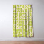 Mid Century Modern Piquet Abstract Multi Pattern in Light Lime Linden Green and Beige Window Curtain Gallery Image 3