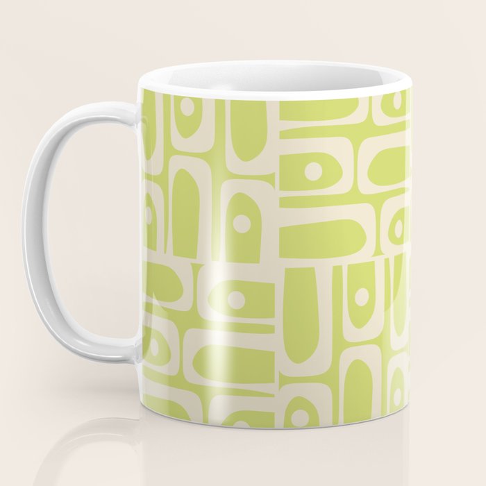 Mid Century Modern Piquet Abstract Multi Pattern in Light Lime Linden Green and Beige Coffee Mug Gallery Image 3