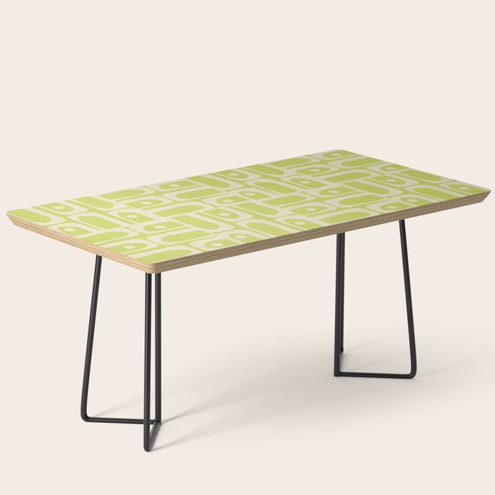Mid Century Modern Piquet Abstract Multi Pattern in Light Lime Linden Green and Beige Coffee Table Gallery Image 1