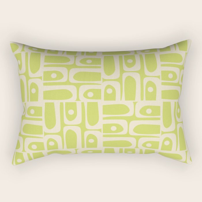 Mid Century Modern Piquet Abstract Multi Pattern in Light Lime Linden Green and Beige Rectangular Pillow Gallery Image 2