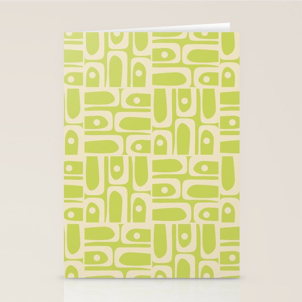 Mid Century Modern Piquet Abstract Multi Pattern in Light Lime Linden Green and Beige Stationery Card Gallery Image 2