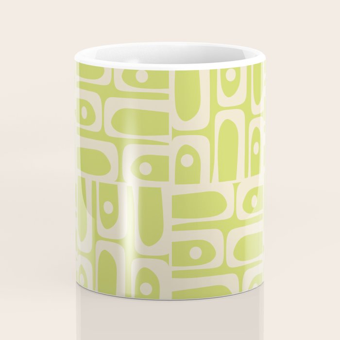Mid Century Modern Piquet Abstract Multi Pattern in Light Lime Linden Green and Beige Coffee Mug Gallery Image 4