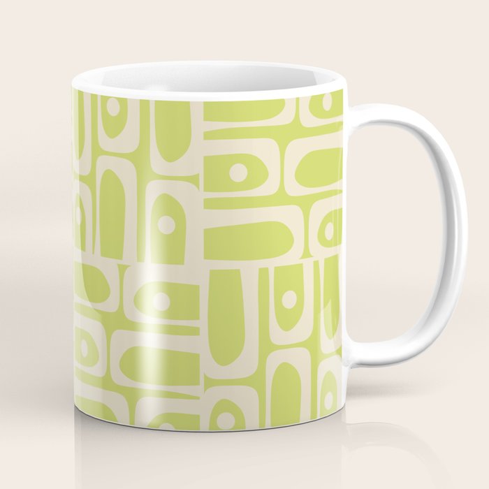 Mid Century Modern Piquet Abstract Multi Pattern in Light Lime Linden Green and Beige Coffee Mug Gallery Image 1
