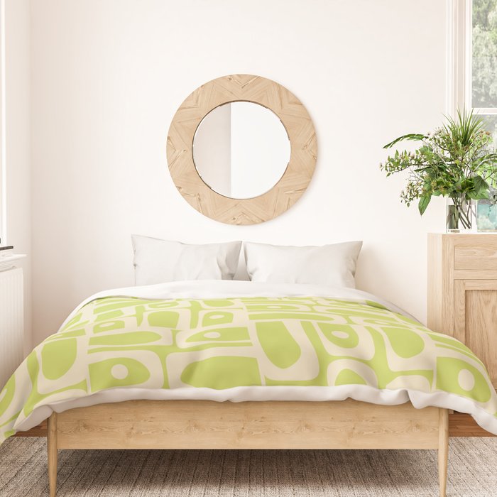 Mid Century Modern Piquet Abstract Multi Pattern in Light Lime Linden Green and Beige Duvet Cover Gallery Image 3