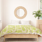 Mid Century Modern Piquet Abstract Multi Pattern in Light Lime Linden Green and Beige Duvet Cover Gallery Image 3