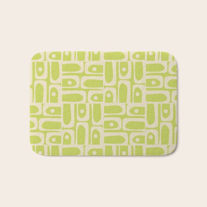Mid Century Modern Piquet Abstract Multi Pattern in Light Lime Linden Green and Beige Bath Mat Gallery Image 1