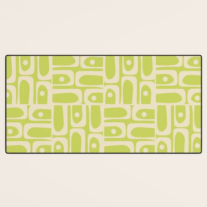 Mid Century Modern Piquet Abstract Multi Pattern in Light Lime Linden Green and Beige Desk Mat Gallery Image 3