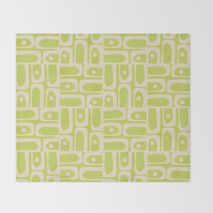 Mid Century Modern Piquet Abstract Multi Pattern in Light Lime Linden Green and Beige Throw Blanket Gallery Image 2