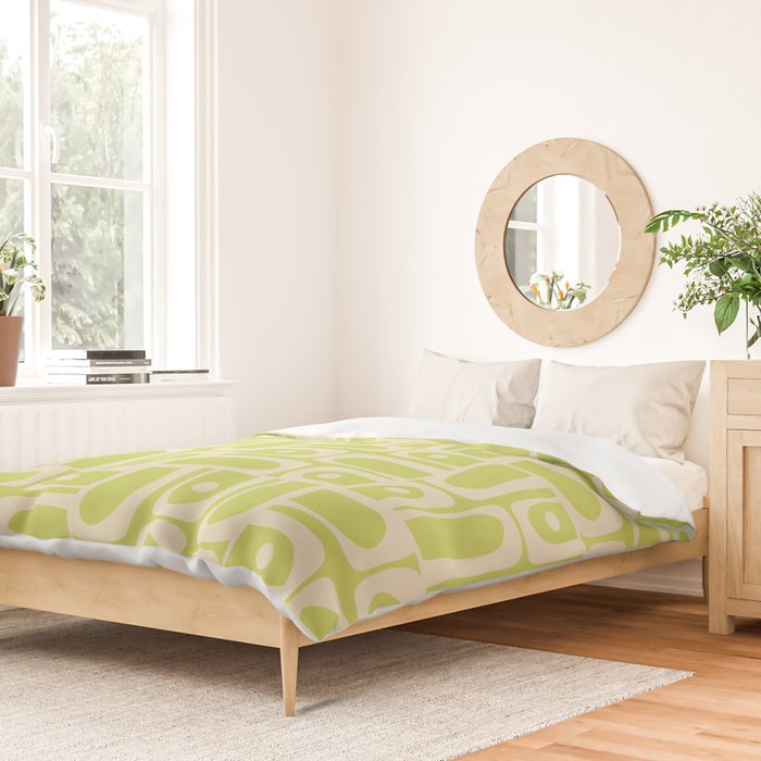 Mid Century Modern Piquet Abstract Multi Pattern in Light Lime Linden Green and Beige Duvet Cover Gallery Image 2