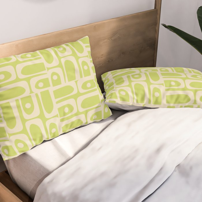 Mid Century Modern Piquet Abstract Multi Pattern in Light Lime Linden Green and Beige Pillow Sham Gallery Image 2