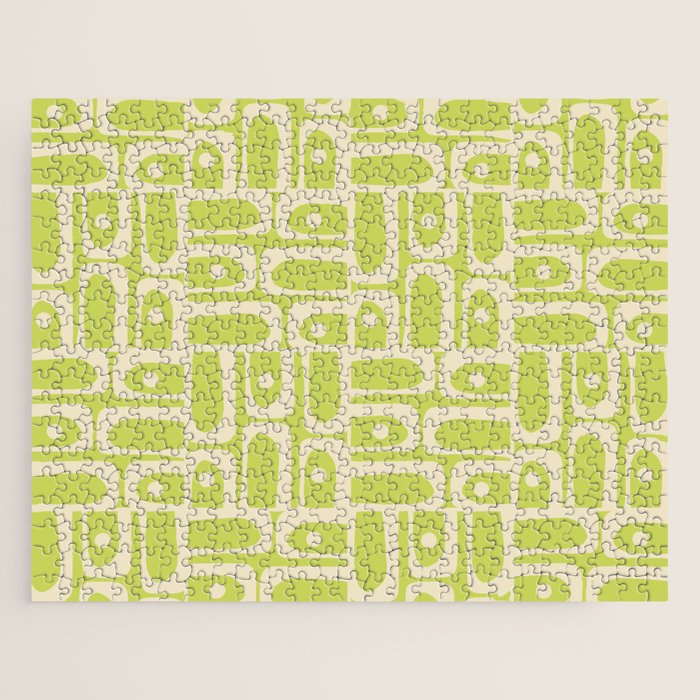 Mid Century Modern Piquet Abstract Multi Pattern in Light Lime Linden Green and Beige Jigsaw Puzzle Gallery Image 1
