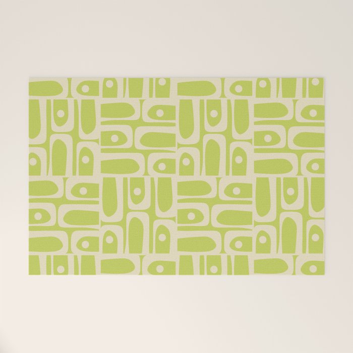 Mid Century Modern Piquet Abstract Multi Pattern in Light Lime Linden Green and Beige Welcome Mat Gallery Image 1