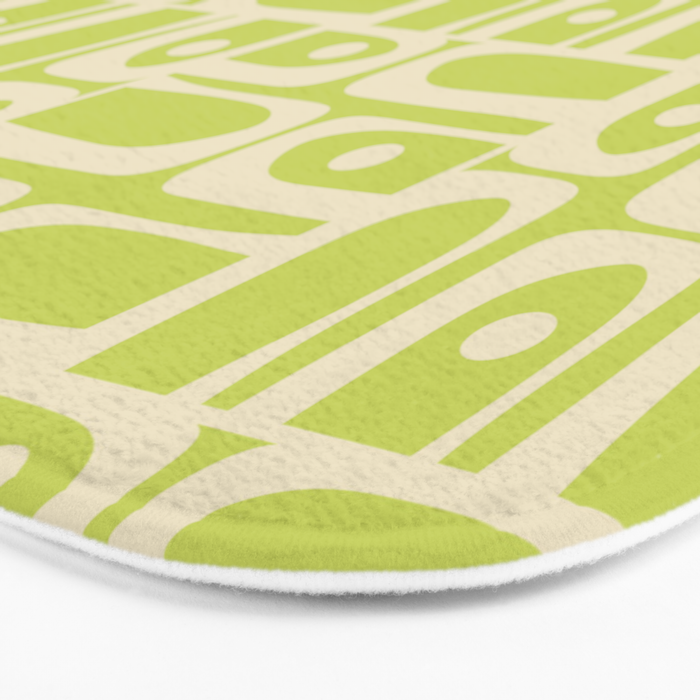 Mid Century Modern Piquet Abstract Multi Pattern in Light Lime Linden Green and Beige Bath Mat Gallery Image 3
