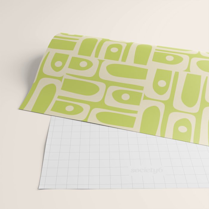 Mid Century Modern Piquet Abstract Multi Pattern in Light Lime Linden Green and Beige Wrapping Paper Gallery Image 2