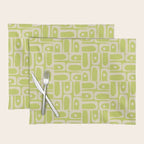 Mid Century Modern Piquet Abstract Multi Pattern in Light Lime Linden Green and Beige Placemat Gallery Image 1