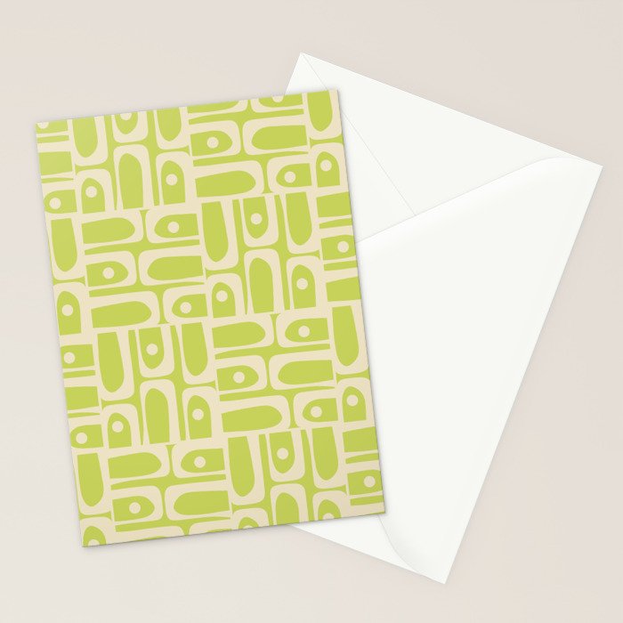 Mid Century Modern Piquet Abstract Multi Pattern in Light Lime Linden Green and Beige Stationery Card Gallery Image 2