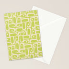 Mid Century Modern Piquet Abstract Multi Pattern in Light Lime Linden Green and Beige Stationery Card Gallery Image 2