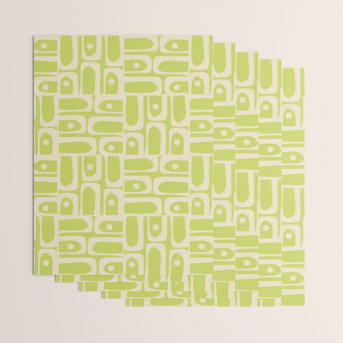 Mid Century Modern Piquet Abstract Multi Pattern in Light Lime Linden Green and Beige Wrapping Paper Gallery Image 3