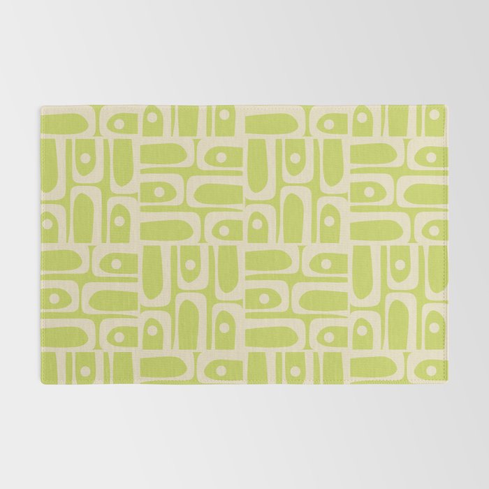 Mid Century Modern Piquet Abstract Multi Pattern in Light Lime Linden Green and Beige Rug Gallery Image 2