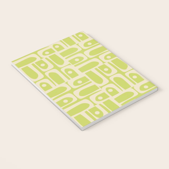 Mid Century Modern Piquet Abstract Multi Pattern in Light Lime Linden Green and Beige Notebook Gallery Image 3