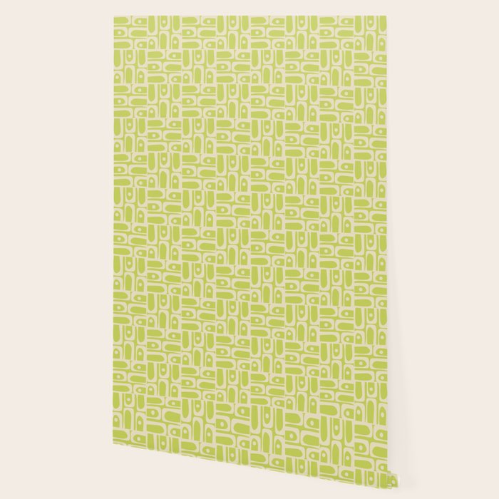 Mid Century Modern Piquet Abstract Multi Pattern in Light Lime Linden Green and Beige Wallpaper Gallery Image 2