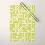 Mid Century Modern Piquet Abstract Multi Pattern in Light Lime Linden Green and Beige Wrapping Paper Gallery Image 1