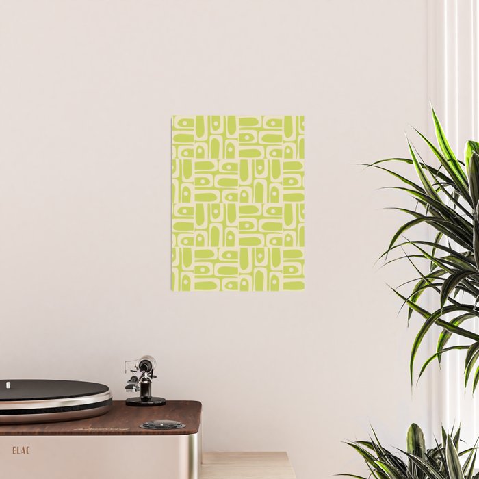 Mid Century Modern Piquet Abstract Multi Pattern in Light Lime Linden Green and Beige Poster Gallery Image 2