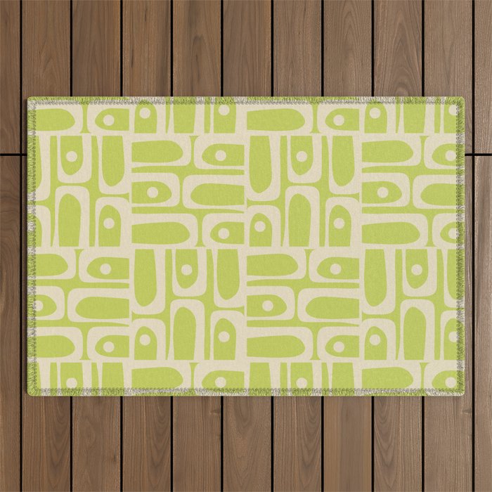 Mid Century Modern Piquet Abstract Multi Pattern in Light Lime Linden Green and Beige Outdoor Rug Gallery Image 1