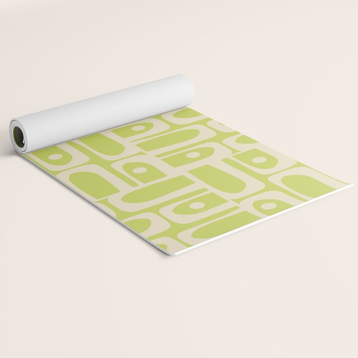 Mid Century Modern Piquet Abstract Multi Pattern in Light Lime Linden Green and Beige Yoga Mat Gallery Image 2