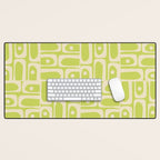 Mid Century Modern Piquet Abstract Multi Pattern in Light Lime Linden Green and Beige Desk Mat Gallery Image 1