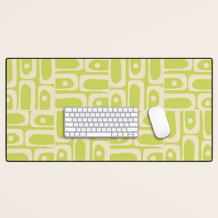 Mid Century Modern Piquet Abstract Multi Pattern in Light Lime Linden Green and Beige Desk Mat Gallery Image 1