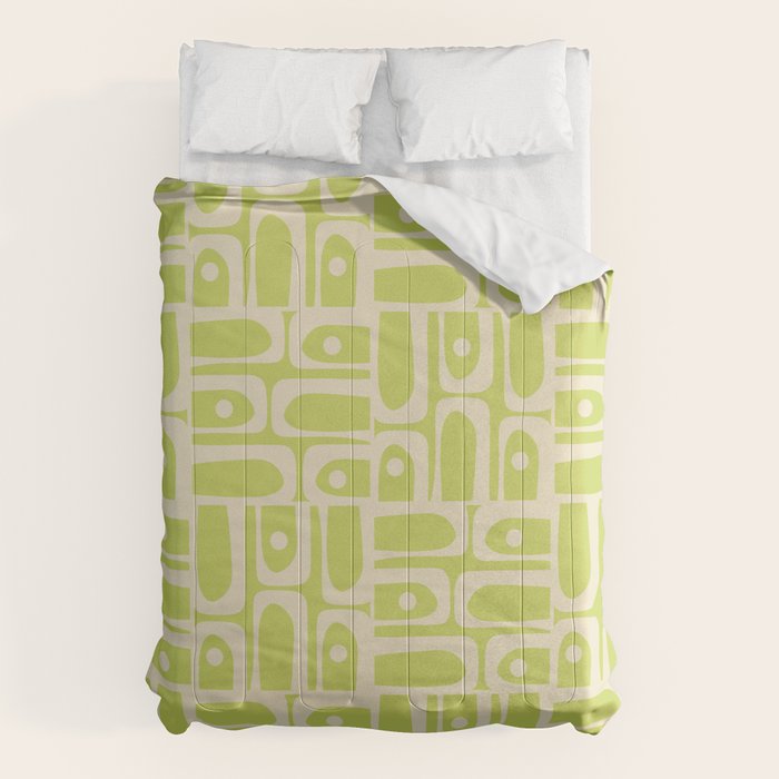 Mid Century Modern Piquet Abstract Multi Pattern in Light Lime Linden Green and Beige Comforter Gallery Image 1
