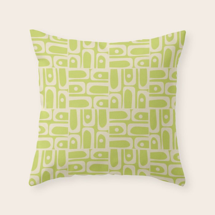 Mid Century Modern Piquet Abstract Multi Pattern in Light Lime Linden Green and Beige Throw Pillow Gallery Image 6