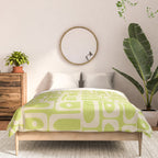 Mid Century Modern Piquet Abstract Multi Pattern in Light Lime Linden Green and Beige Comforter Gallery Image 3