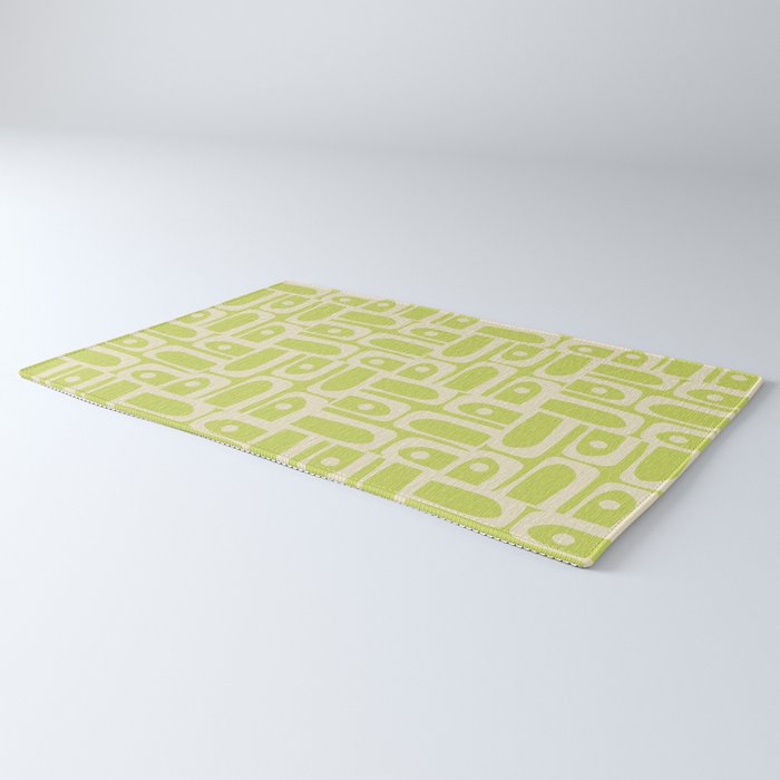 Mid Century Modern Piquet Abstract Multi Pattern in Light Lime Linden Green and Beige Rug Gallery Image 3