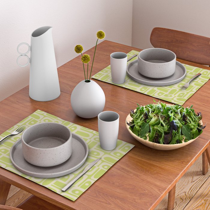 Mid Century Modern Piquet Abstract Multi Pattern in Light Lime Linden Green and Beige Placemat Gallery Image 2