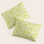 Mid Century Modern Piquet Abstract Multi Pattern in Light Lime Linden Green and Beige Pillow Sham Gallery Image 3
