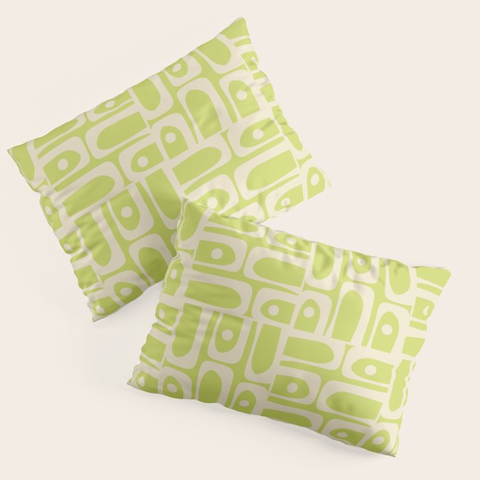 Mid Century Modern Piquet Abstract Multi Pattern in Light Lime Linden Green and Beige Pillow Sham Gallery Image 3