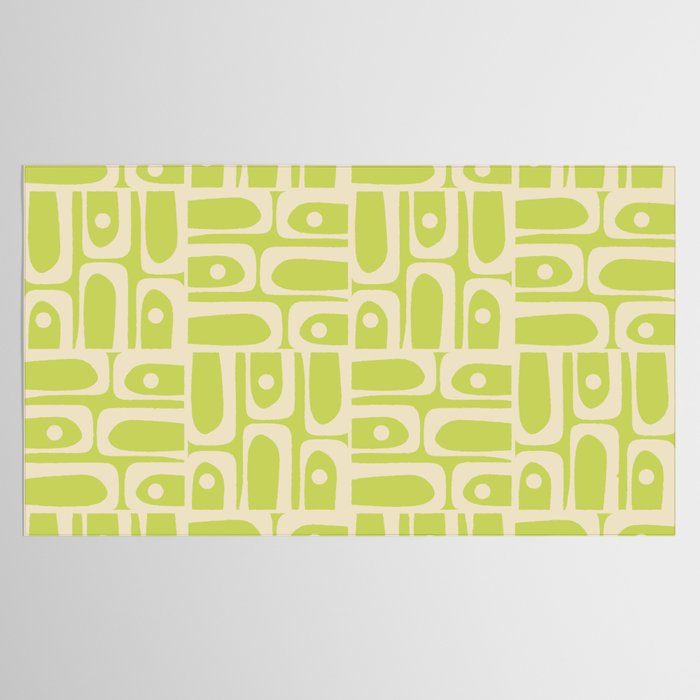 Mid Century Modern Piquet Abstract Multi Pattern in Light Lime Linden Green and Beige Tablecloth Gallery Image 2