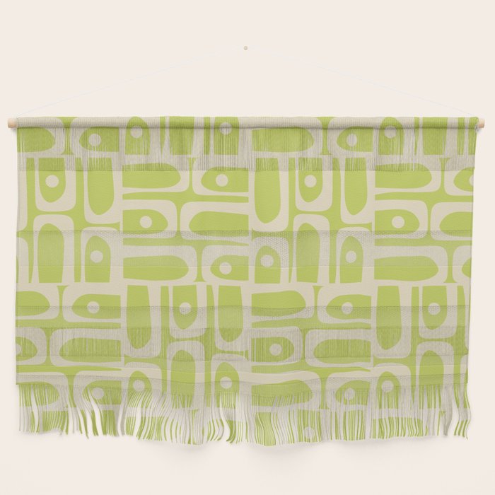 Mid Century Modern Piquet Abstract Multi Pattern in Light Lime Linden Green and Beige Wall Hanging Gallery Image 1
