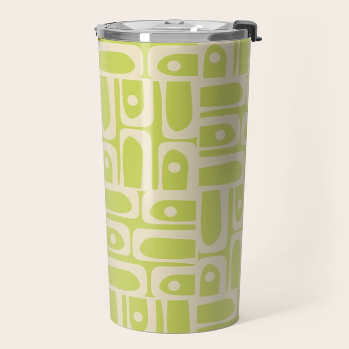 Mid Century Modern Piquet Abstract Multi Pattern in Light Lime Linden Green and Beige Travel Mug Gallery Image 2