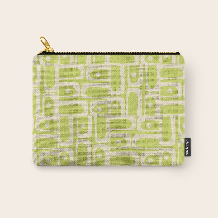 Mid Century Modern Piquet Abstract Multi Pattern in Light Lime Linden Green and Beige Carry All Pouch Gallery Image 1
