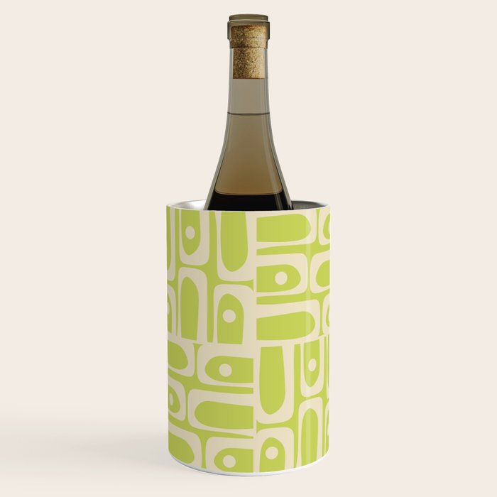 Mid Century Modern Piquet Abstract Multi Pattern in Light Lime Linden Green and Beige Wine Chiller Gallery Image 3