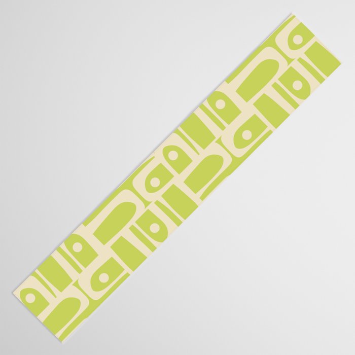 Mid Century Modern Piquet Abstract Multi Pattern in Light Lime Linden Green and Beige Table Runner Gallery Image 3
