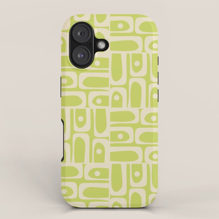 Mid Century Modern Piquet Abstract Multi Pattern in Light Lime Linden Green and Beige iPhone Case Gallery Image 1