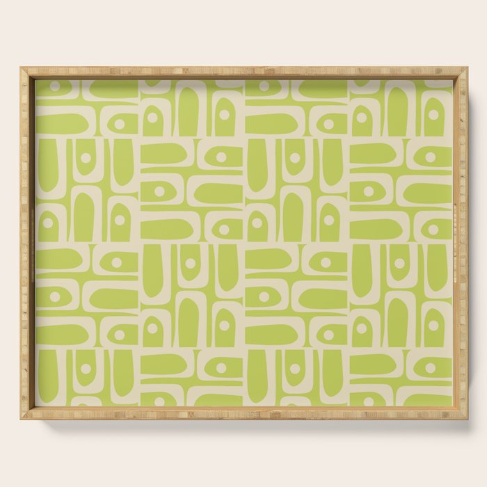 Mid Century Modern Piquet Abstract Multi Pattern in Light Lime Linden Green and Beige Serving Tray Gallery Image 1